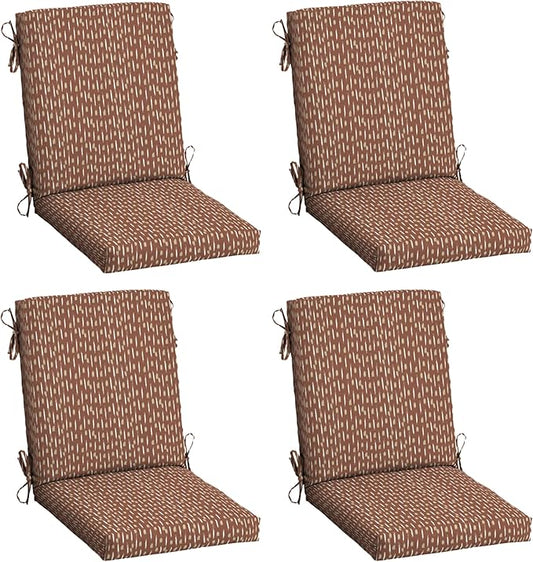 Arden 4-Pack Outdoor Patio Dining Chair Cushion, 20x44, Rain-Proof Seat Pad, Fade-Resistant Outdoor Cushion Rust Red Brushed Texture