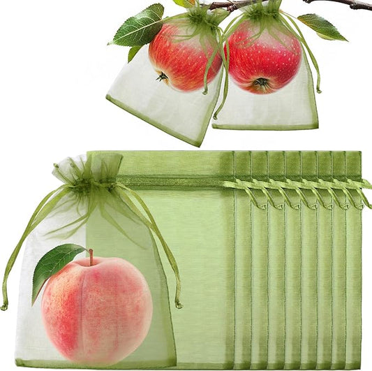 50Pcs Fruit Protection Bags, Garden Plant Fruit Netting Cover Bags, Drawstring Mesh Fruit Protectors Barrier for Apples, Tomatoes, Fruit Trees, Veggies Garden(6x9 Inch)