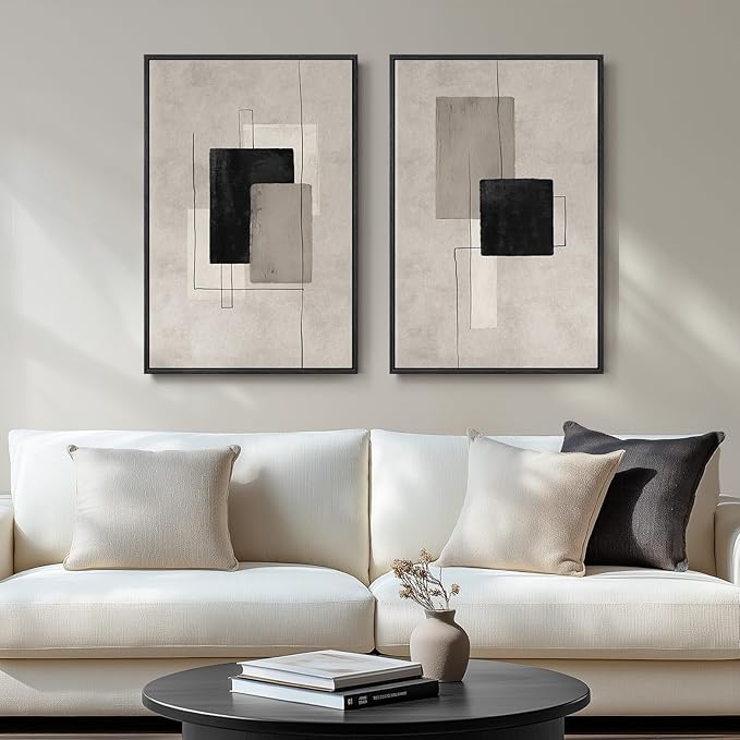 Large Framed Neutral Abstract Wall Art