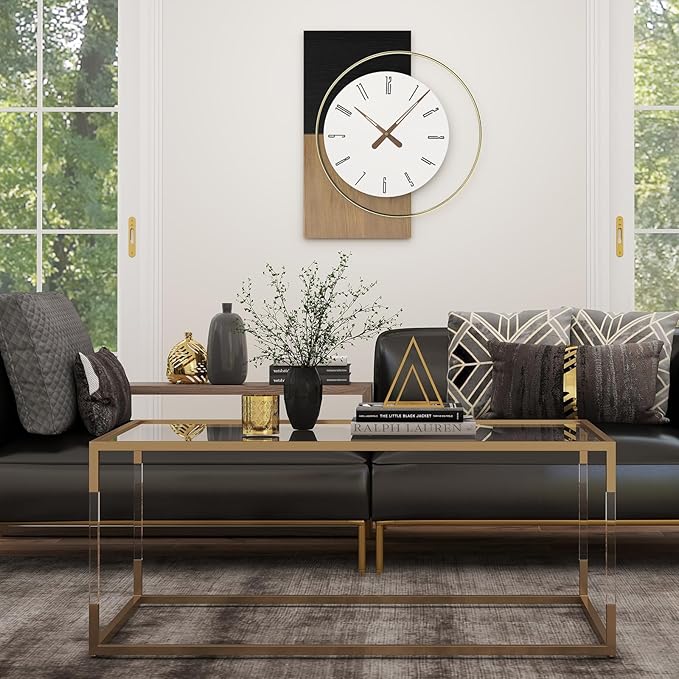 19x16 Inch Modern Silent Wall Clock Battery Operated, Wooden Farmhouse