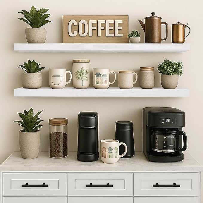 Floating Shelves 48 Inch Long 8" Deep Set of 2, Heavy Duty Wood Wall Mounted