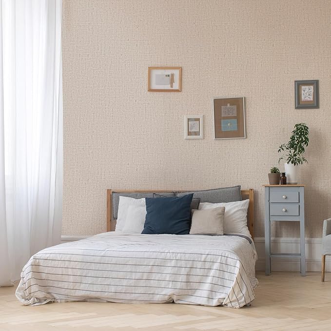 Beige Wallpaper Peel and Stick 472" Textured Beige Grasscloth Contact Paper