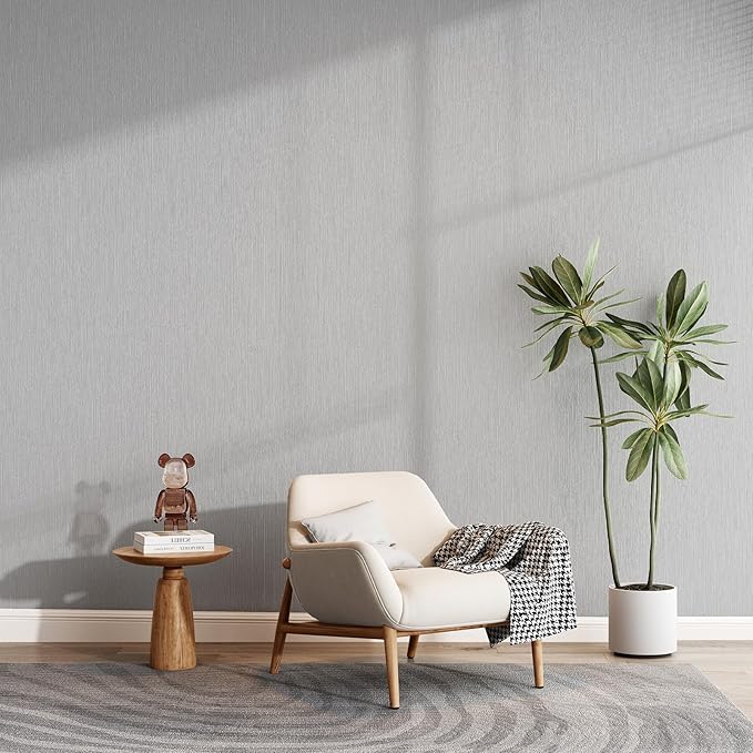 FUKU MON 23.6" X 393" Light Gray Wallpaper Peel and Stick Contact Paper Solid
