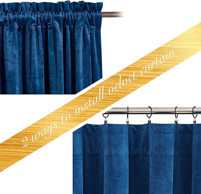 NICETOWN Blue Velvet Curtains 108 inches Long, Room Darkening Luxury Silky