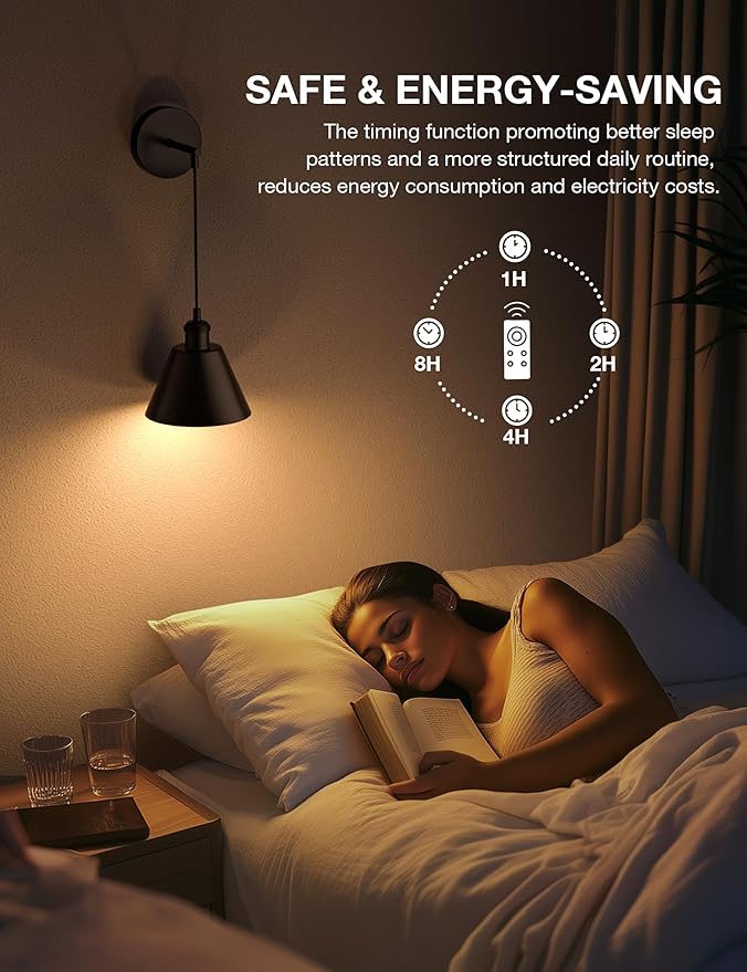 NIORSUN Matte Black Battery Operated Wall Sconce Set of 2, 5200mAh Dimmable