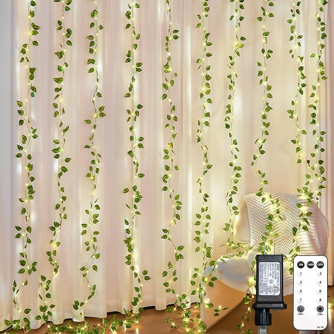suddus 300 LED Vines with Lights Plug in, 9.8ft x 9.8ft Fairy Lights with Vines