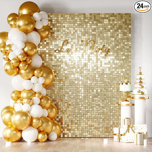 COKAOBE Light Gold Shimmer Wall Backdrop 24PCS Gold Sequins Backdrop Decoration