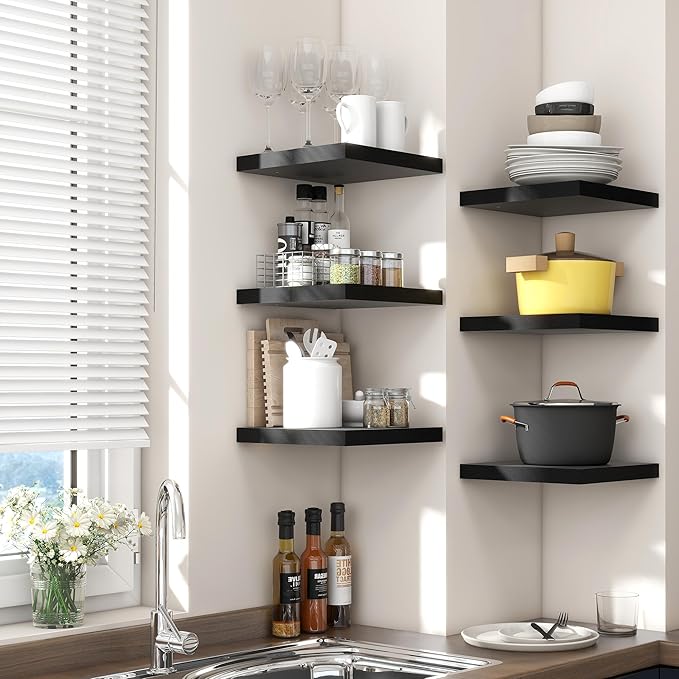 Square Floating Shelves for Wall 8"W x 8"D x 1.2"H, Small Engineered Wood Wall