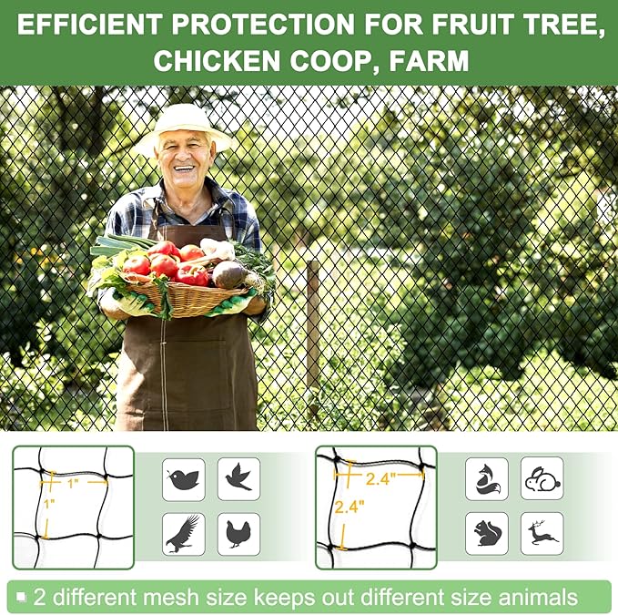 Bird Netting for Garden Protection - 25x100ft Poultry Netting for Chicken Coop, 1” Mesh Heavy Duty Garden Net, Fruit Tree Netting for Blueberry Bushes, Vegetable Against Squirrels, Deer