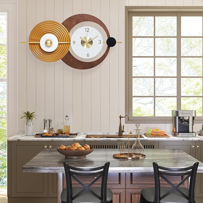 Wall Clock Modern Battery Operated Big Clocks Metal and Wooden Nordic Style