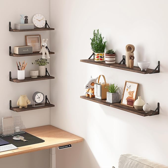 Fixwal Floating Shelves, Width 4.7in Rustic Wood Wall Shelves Set of 8