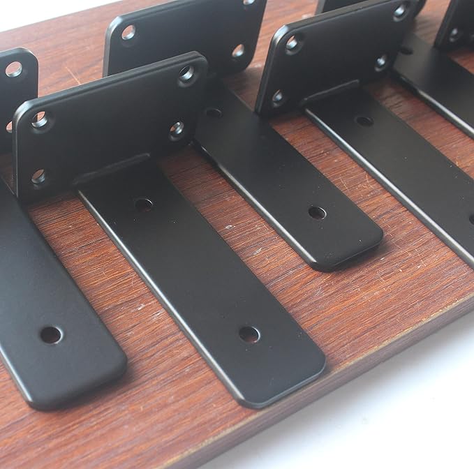 2 Pack - 5 inch Black Hidden L Shelf Bracket Iron Floating Shelf Brackets