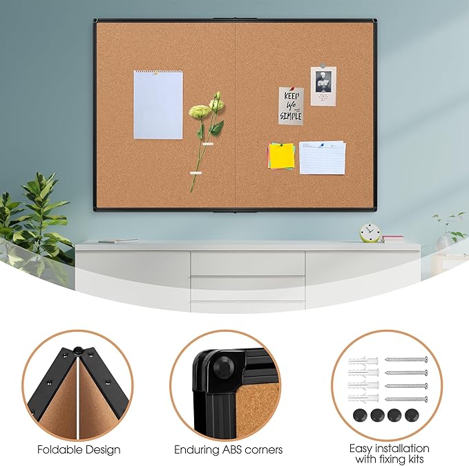 Extra Large Cork Bulletin Board 60" X 48", Foldable Notice Pin Board