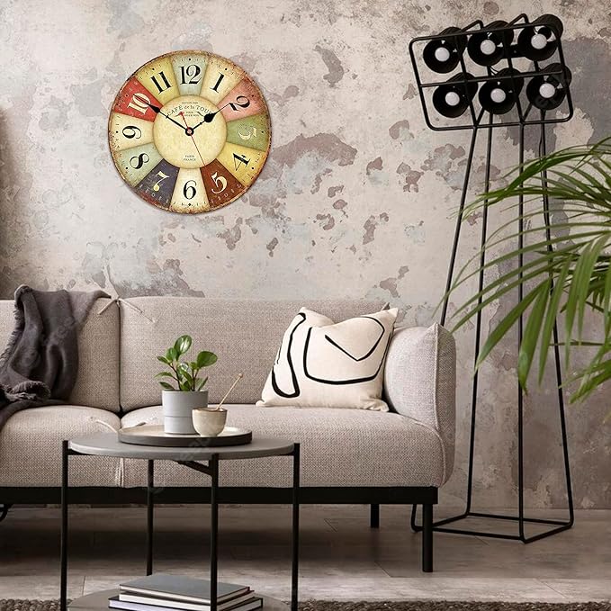 VIKMARI Clocks Battery Operated Wooden Wall Clock Retro Rustic Clock Decorative