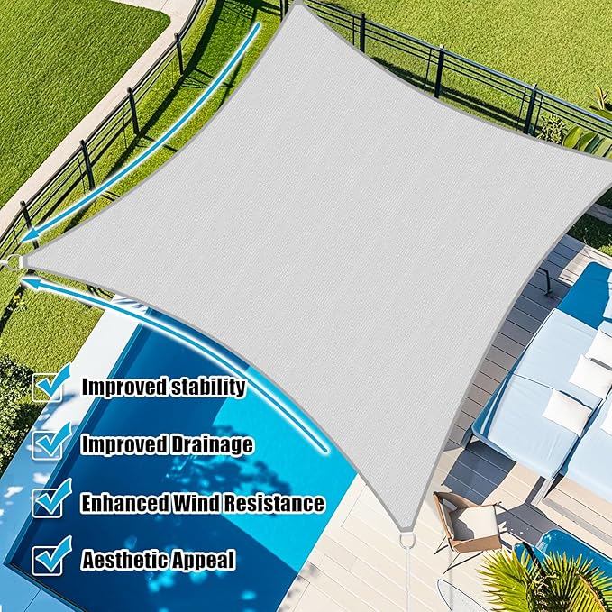 Amagenix Sun Shade Sail 12'X12' Curved Edge Outdoor Shade Canopy Light Grey Breathable 95% UV Block Shade Cloth for Patio Garden Backyard (We Make Custom Size)