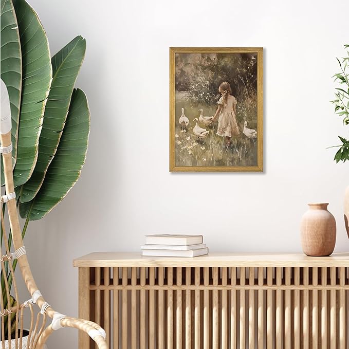 Wood Framed Canvas Wall Art, Vintage Girl