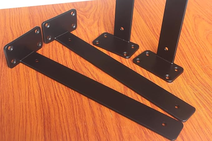 8 Pack - 12 inch Black Hidden L Shelf Bracket Iron Floating Shelf Brackets