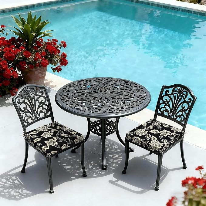 LVTXIII Outdoor Seat Cushions Seasonal Replacement Chair Cushions, Patio Chair Pads with Ties for Dining Chairs and Garden Furniture, Square Back, 22"x22"x3", 2 Pack, Elegant Vines Black