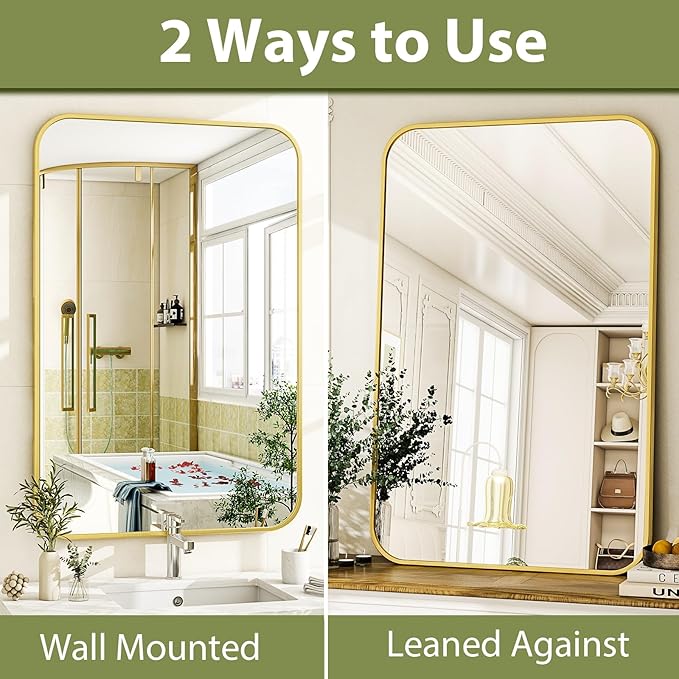 Easly 26 x 38 Inch Bathroom Mirror, Rounded Rectangular Vanity Mirror