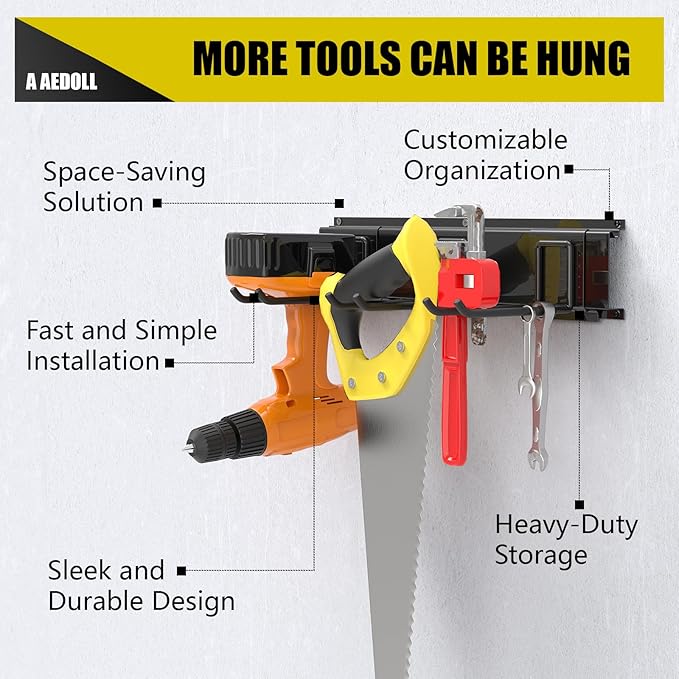49.5" Garage Tool Organizer Wall Mount, 500lbs Tool Storage Organizer with Adjustable Sliding Hooks, Heavy Duty & Anti-Rust Garden Tools Storage Rack for Hanging Rake Broom/Mower/Snowboard