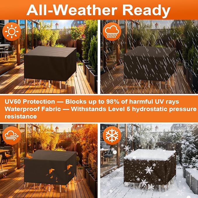 Patio Furniture Cover Rectangle 84"(L) x 44"(W) x 32"(H), Custom Heavy Duty 420D Waterproof Outdoor Cover with Drawstring & Buckles for Table Chair Garden, Coffee