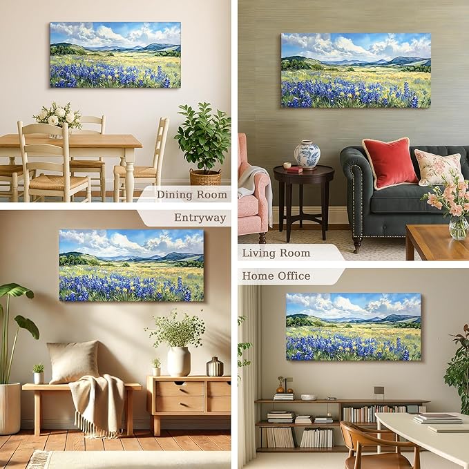 SERIMINO Nature Landscape Wall Art, Wilderness Meadow Wildflower Large Artwork, Rural Scenic Canvas Art Prints, Bright Natural Scenery Pictures Wall Decor Living Room Bedroom Rustic Farmhouse 24"X48"