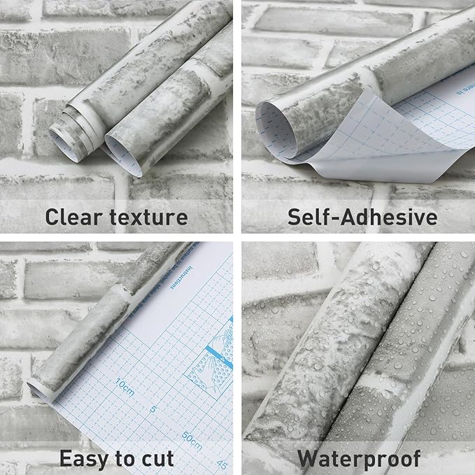 Guvana Grey Brick Wallpaper Peel and Stick Wallpaper 3D Brick Contact Paper
