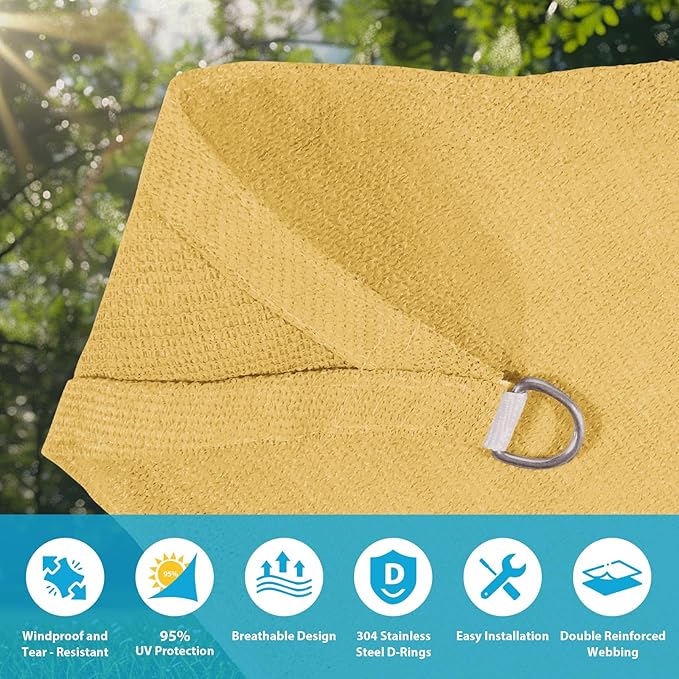 Amagenix Sun Shade Sail 12'X12'X17' Curved Edge Outdoor Shade Canopy Sand Breathable 95% UV Block Shade Cloth for Patio Garden Backyard (We Make Custom Size)