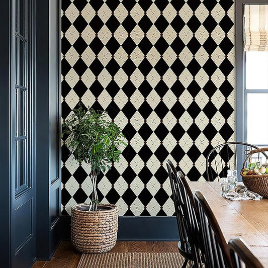 Simon&Siff Retro Checkered Peel and Stick Wallpaper Black and White Wallpaper
