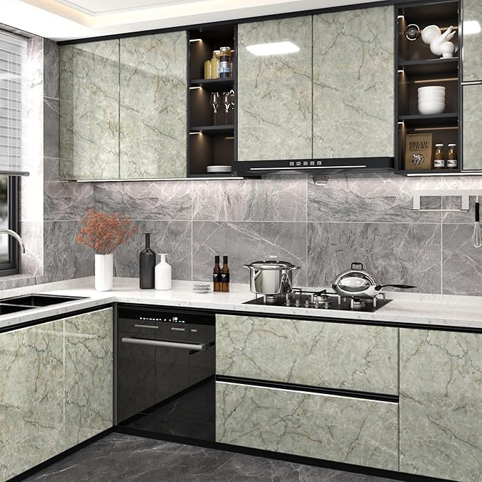 Cyan Glossy Marble Contact Paper Peel and Stick Countertops Self Adhesive