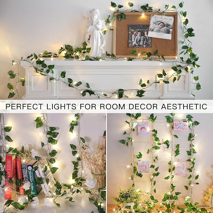 suddus Vine with Fairy Light Plug in, 33ft 100 LED Pothos String Lights