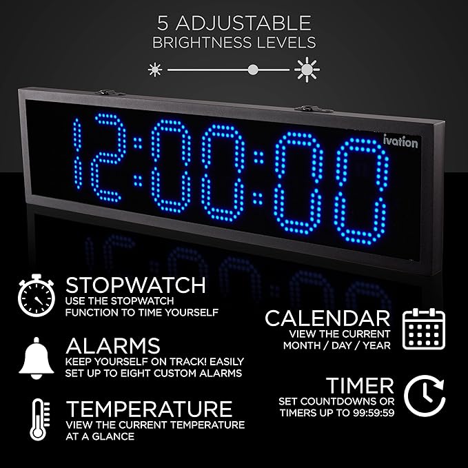 Ivation Oversized 36" Outdoor Waterproof Digital Clock, Auto Time Sync
