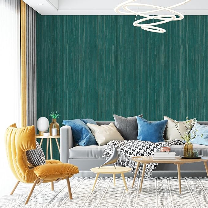 Teal Grasscloth Peel and Stick Wallpaper A Set of 23.6" X 480" Self-Adhesive