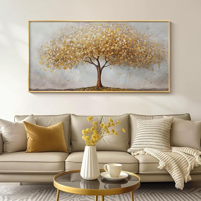 Large Framed Tree of Life Gold Wall Art, Large Canvas Prints Paintings Artwork