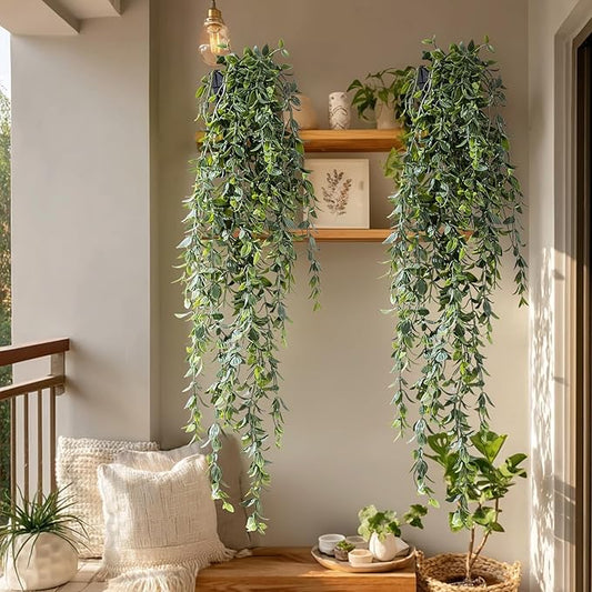 Artificial Hanging Plant 2 Pcs Faux Plant Ivy Vine Faux Eucalyptus Vines Fake