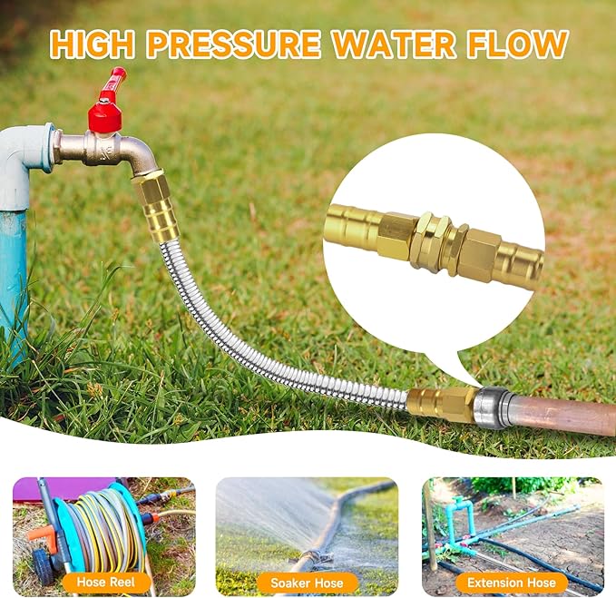 Rosy Earth Garden Hose 10 FT, 304 Stainless Steel Metal Water Hose, Heavy Duty Flexible Leader Hose, Short Water Hose Kink Free Hose for Rv, Outdoor, Yard, No Bite, Leak proof and Durable