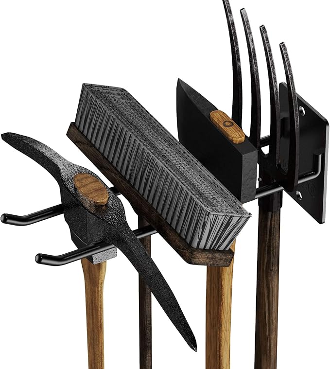 4-Pack Heavy-Duty Garage Wall Hooks, Solid Steel Tool Hanger for Shovel, Rake, Broom, Yard & Garage Organization