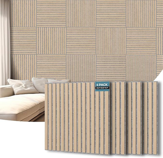 AKUMAX 4 Pack Wood Panels-3D Slat Wall Panelling