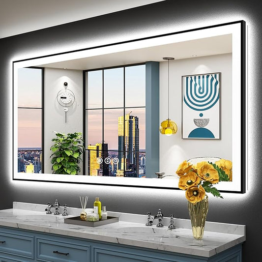 72x36 Black Framed LED Bathroom Mirror