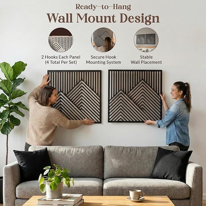 River's Edge Essentials Wood Mountain Wall Decor – Set of 2 Modern Wood Wall Art