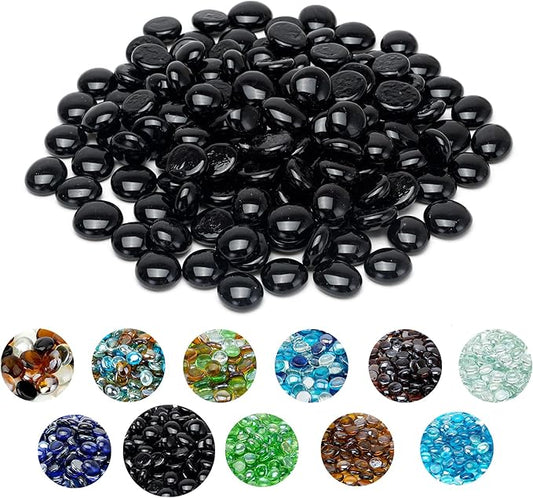 Skyflame 10-Pound Fire Glass Beads for Fire Pit Fireplace, 1/2-Inch Size Onyx Black Reflective Decorative Blended Fireglass Drops for Landscaping