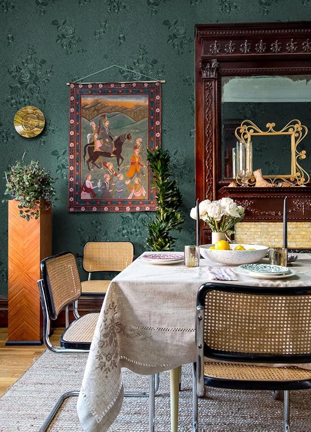Erfoni 394"x17.7" Dark Green Floral Embossed Wallpaper