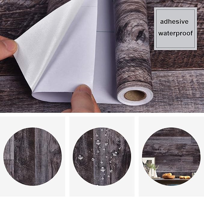 WENMER 17.71" x 394" Grey Wood Peel and Stick Shiplap Self Adhesive Wallpaper