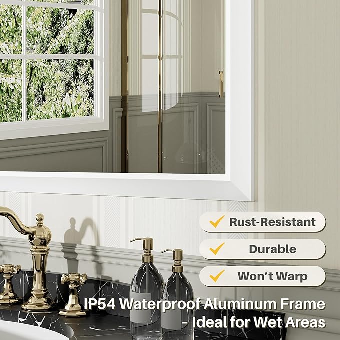 48x36 Inch White Bathroom Mirror