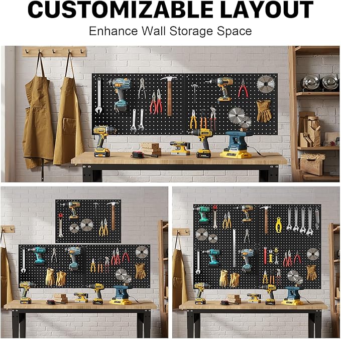 Peg Board, 4 Pack Metal Pegboard Panels Black Pegboards Wall Organizer