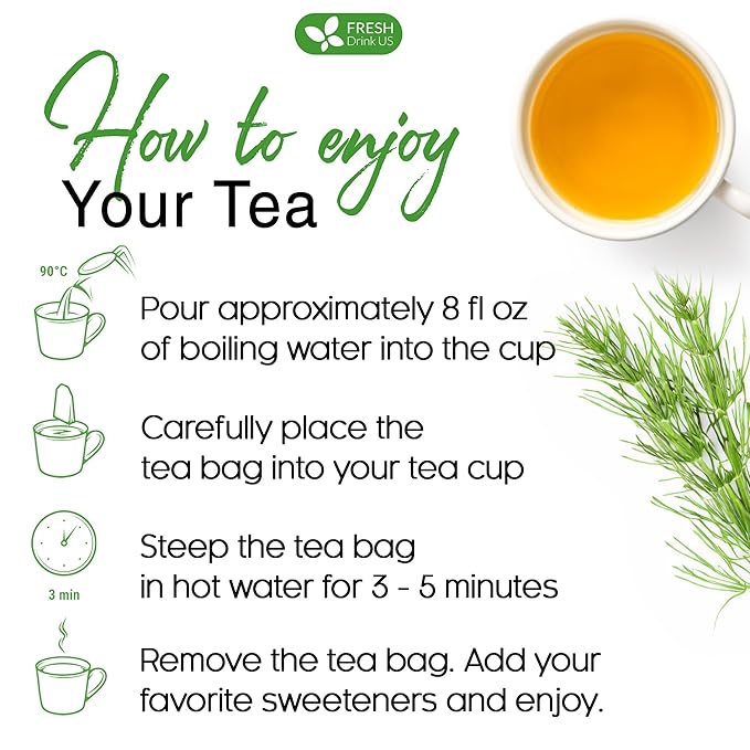 FreshDrinkUS, Premium 30 Horsetail Leaf Tea Bags, 100% Natural & Pure from Horsetail Loose Leaves Herbal Tea. Made with Natural Material Tea Bags. No Sugar, No Caffeine, No Gluten, Vegan.