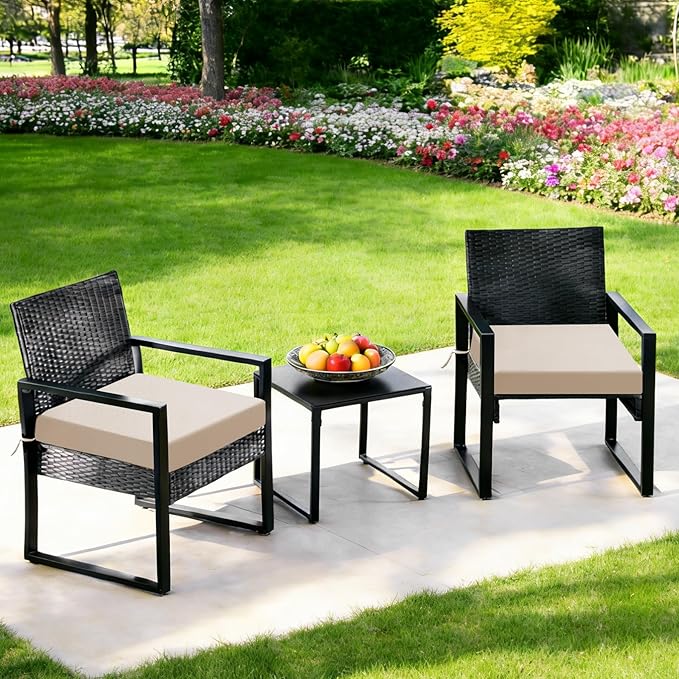 Outdoor Chair Cushions Set of 2, 19x19x3 Inch Waterproof & Fade Resistant Patio Furniture Seat Cushions with Ties, Square Outdoor Dining Chair Cushions for Lawn, Garden, Deck & Yard, Beige