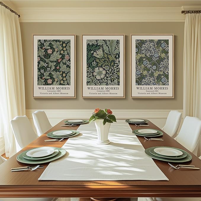 Framed William Morris Canvas Wall Art Set of 3, Boho Farmhouse Botanical Decor