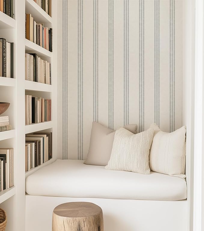RollsRolla Modern Navy and White Striped Peel and Stick Wallpaper, French