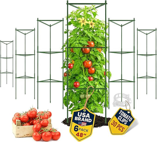 Tomato Cage - Large Trellis Stakes and Plant Support Structures for Vegetables and Climbing Plants - Tall Tomato Cages for Garden, Pots, Raised Garden Bed Outdoor Supplies (6 Pack - Up to 48")